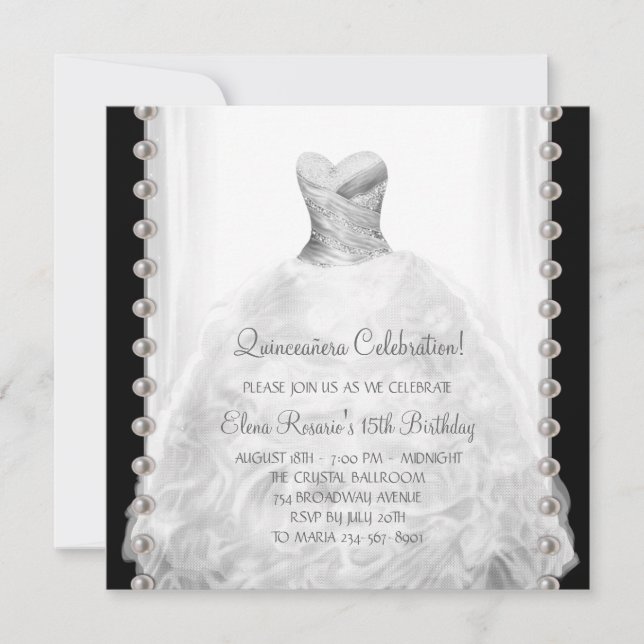 Invitations de Quinceanera noir et blanc (Devant)