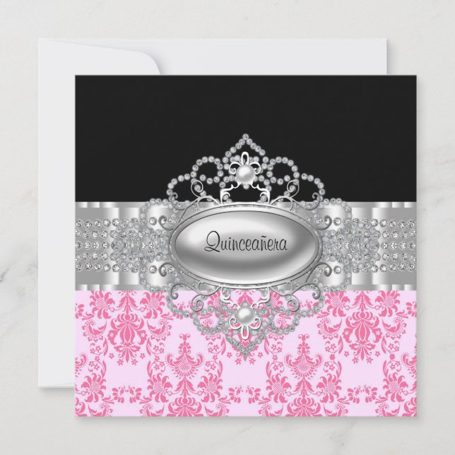 Invitations de Quinceanera rose Diamonds (Devant)