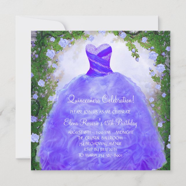 Invitations de Quinceanera violet Roses (Devant)
