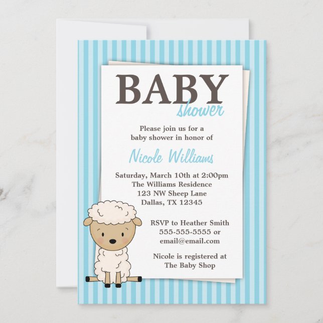 Invitations de rayure bleue de baby shower (Devant)