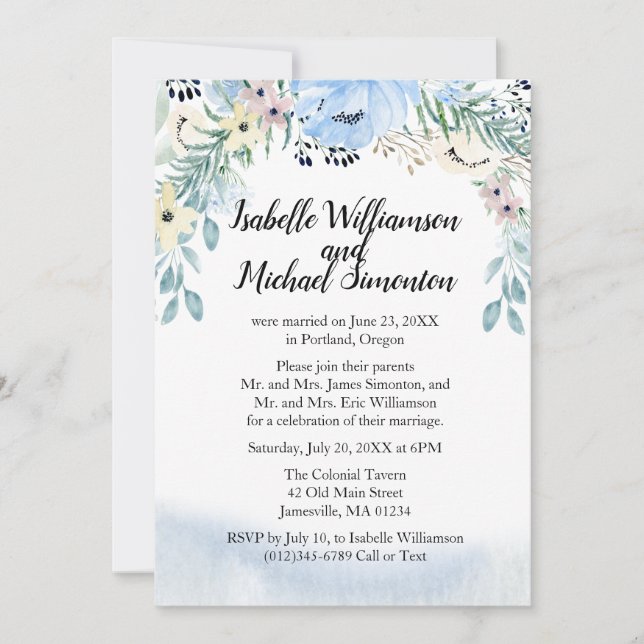 Invitations de réception Blue Floral Elopement (Devant)