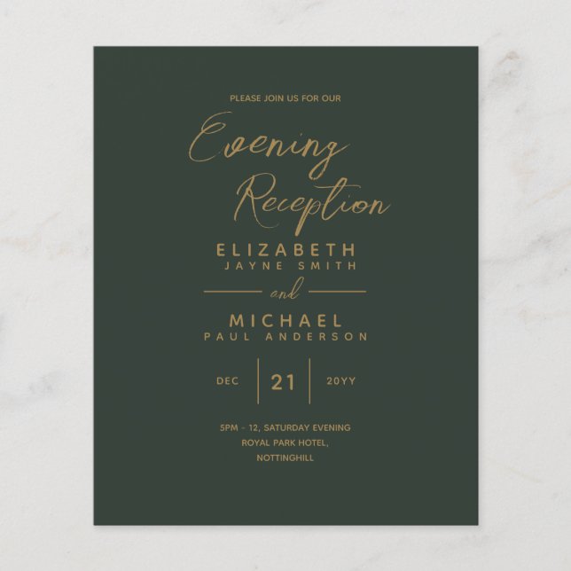 Invitations de réception du soir Mariage d'or vert (Devant)
