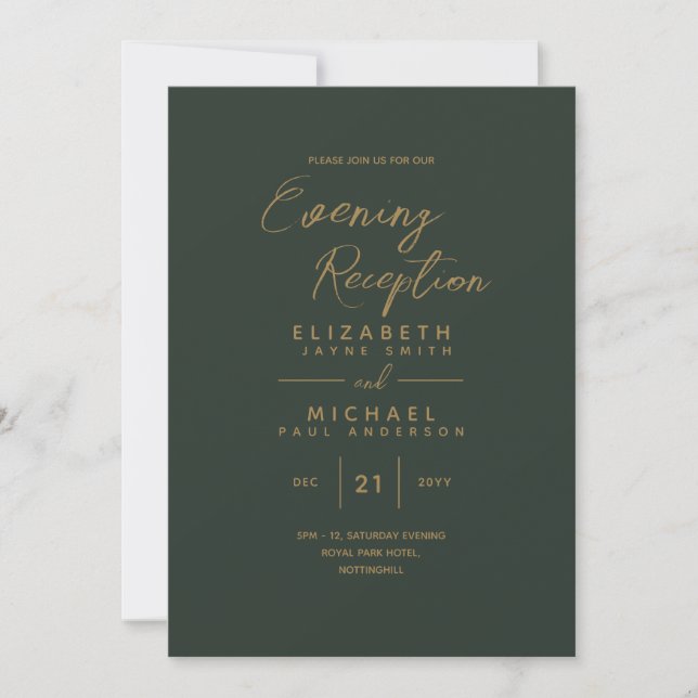 Invitations de réception du soir Mariage d'or vert (Devant)