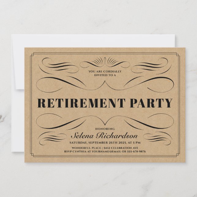 Invitations de retraite - Défilement Vintage (Devant)