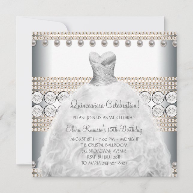 Invitations de robe de fête Gold et blanc Quincean (Devant)