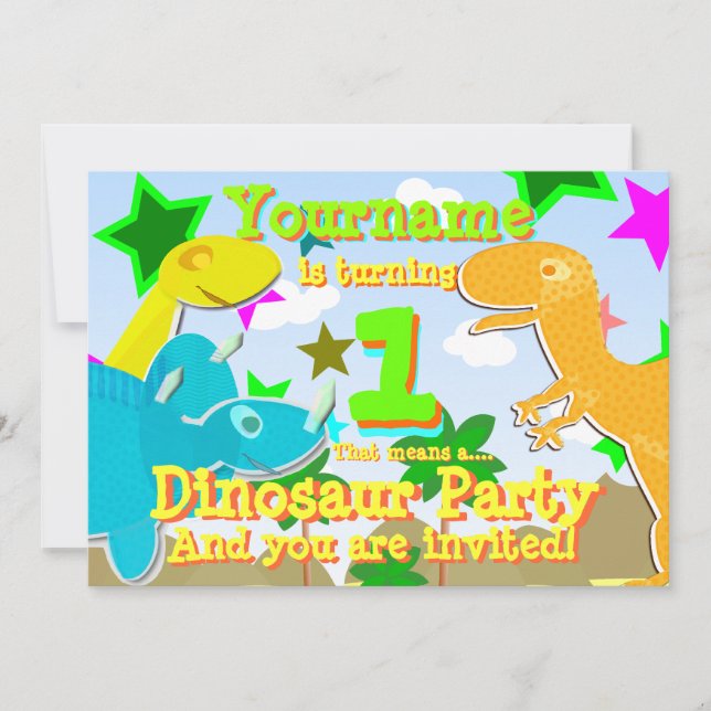 Invitations de rotation de 1 de dinosaure fête (Devant)