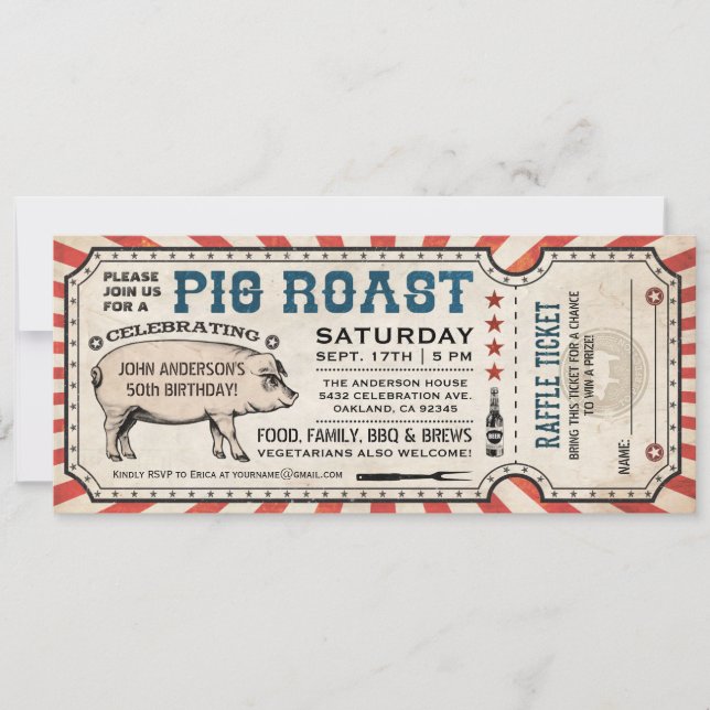 Invitations de rôti de porc avec billet de raffle (Devant)