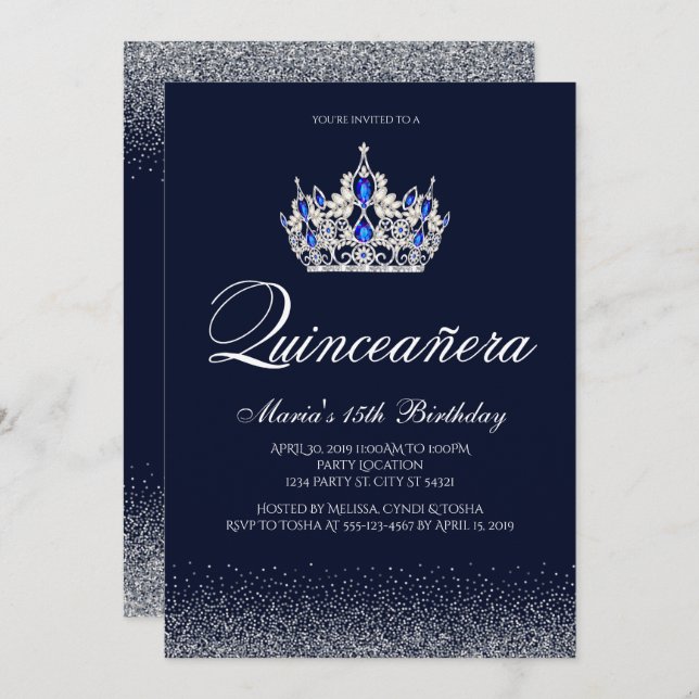 Invitations de Sapphire Quinceanera (Devant / Derrière)
