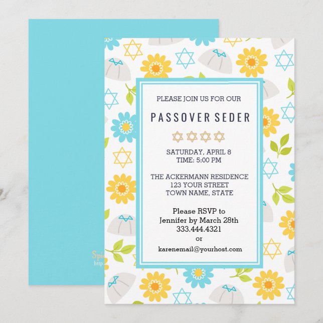 Invitations de sédar à semence florale (Devant / Derrière)