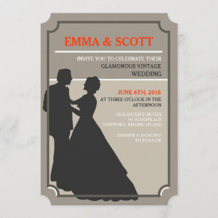 invitations de silhouette de couple de mariage vin