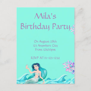INVITATIONS DE SIRENE, CARTES D'INVITATION D'ANNIV