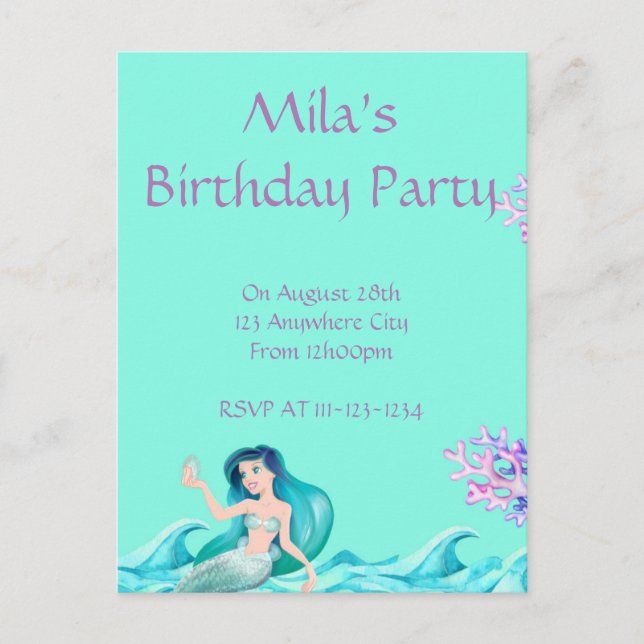 INVITATIONS DE SIRENE, CARTES D'INVITATION D'ANNIV (Devant)