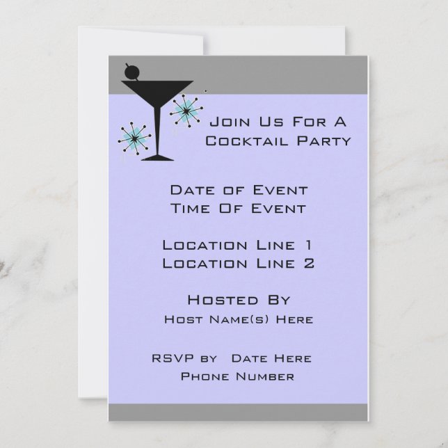 Invitations de soirée cocktail sur mesure (Devant)