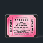 Invitations de soirée de style billets VIP sweet s<br><div class="desc">Une façon super amusante d'annoncer la fête du sweet sixteen que vous êtes en train d'accueillir avec cette amusante invitation VIP billet rose chaud.</div>