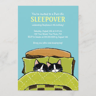 Invitations de soirée pyjamas de chaton de sommeil