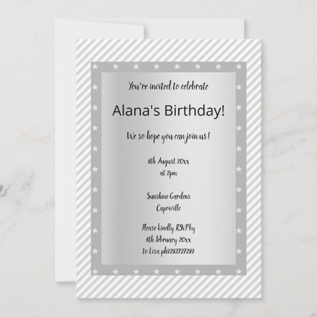 Invitations de soirée Silver Grey STRIPE STAR (Devant)
