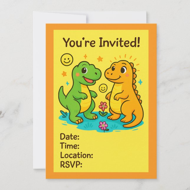 Invitations de soirées sur le thème des dinosaures (Devant)