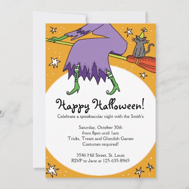 Invitations de sorcières d'Halloween (Devant)