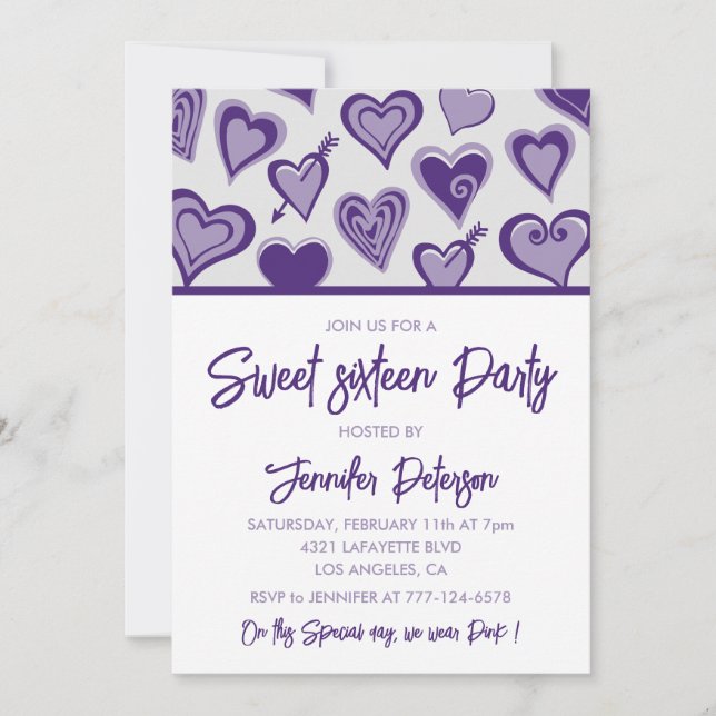 Invitations de sweet 16 jour de la Saint-Valentin  (Devant)