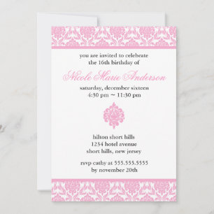 Invitations de Sweet sixteen de Damas roses
