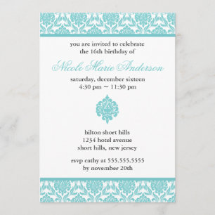 Invitations de Sweet sixteen de Damas Turquoises