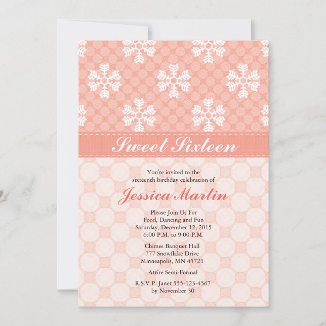 Invitations de Sweet sixteen de Snowflake rose (Devant)