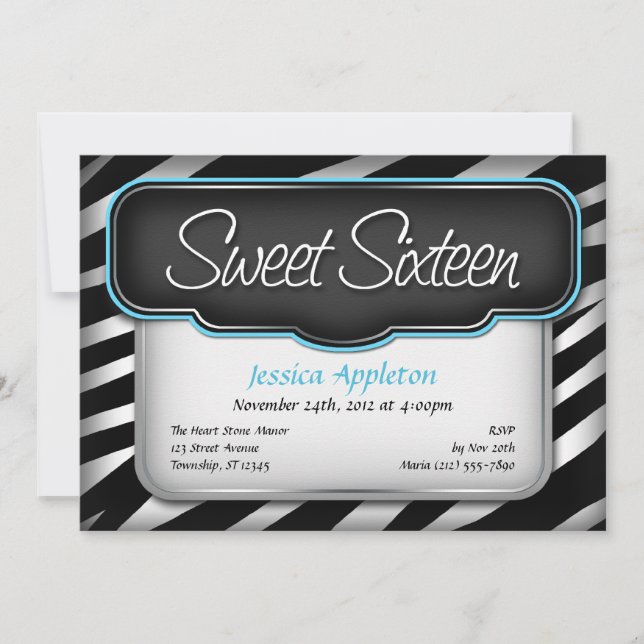 Invitations de "Sweet sixteen" d'impression unique (Devant)