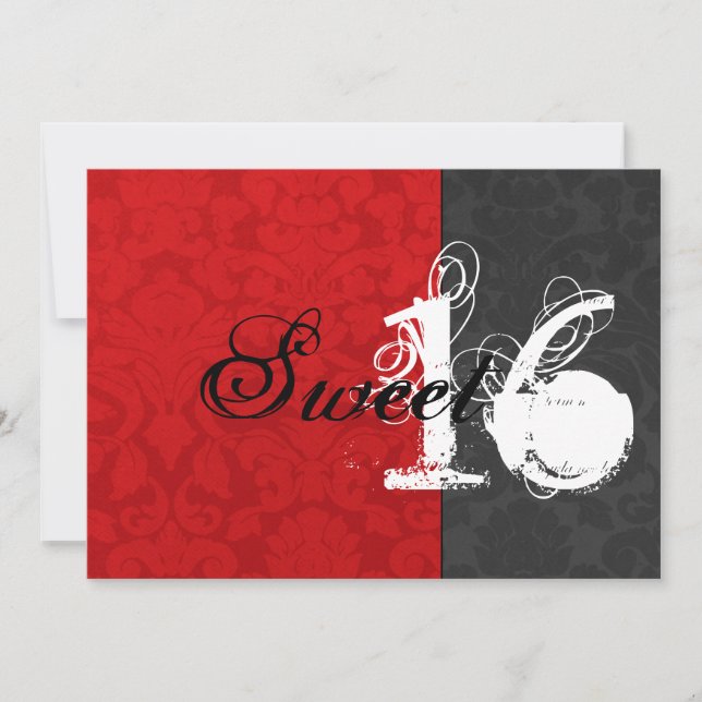 Invitations de Sweet sixteen rouge et noir (Devant)