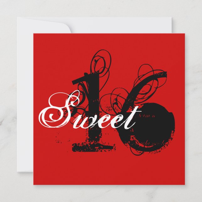 Invitations de Sweets sixteens Vintages rouges et  (Devant)