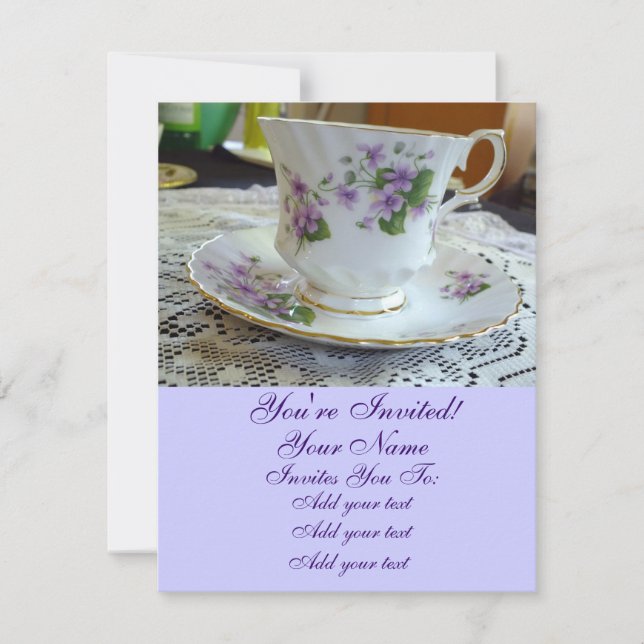 Invitations de tasse à thé - Violettes Vintage (Devant)