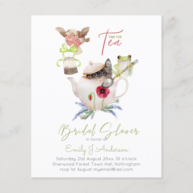 Invitations de Tea Party pour le budget de la Fête (Devant)