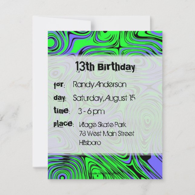 Invitations de Teen Boys Birthday, Green (Dos)