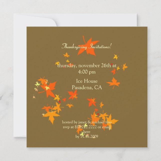 Invitations de Thanksgiving, feuilles d'érable (Devant)