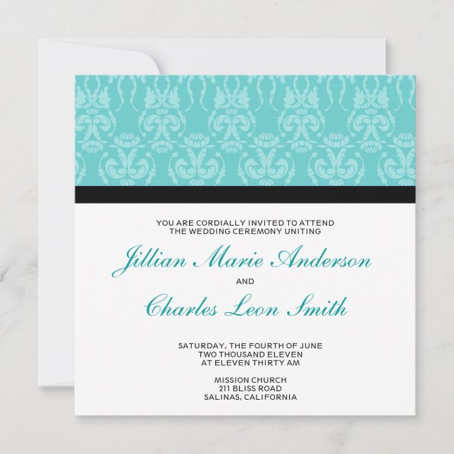 Invitations de Tiffany Turquoise Mariage damassé (Devant)