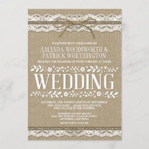 Invitations de toile de jute de ficelle de pays et