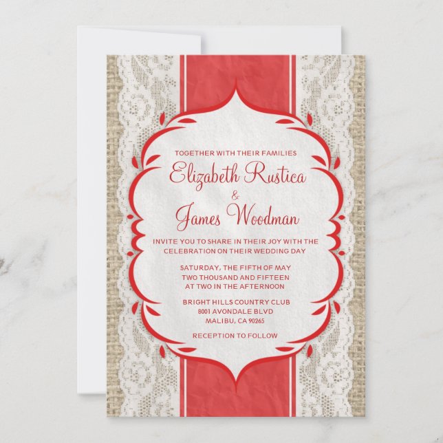 Invitations de toile vintages rouges et blanches (Devant)