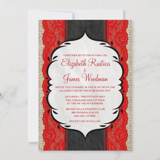 Invitations de toile vintages rouges et noires de (Devant)