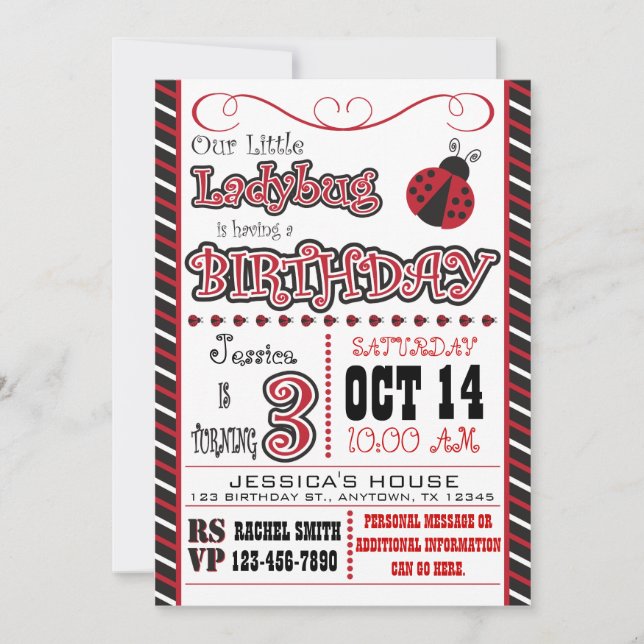 Invitations de troisième anniversaire de Ladybug (Devant)
