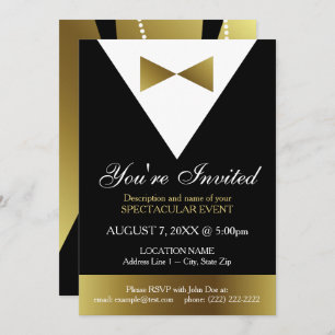 Invitations de Tuxedo Black et Gold  Parti élégant