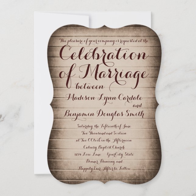 Invitations de vieux Mariage campagnard rustique e (Devant)