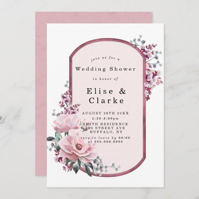 Invitations de Wedding shower Floral Chic Rose (Devant / Derrière)