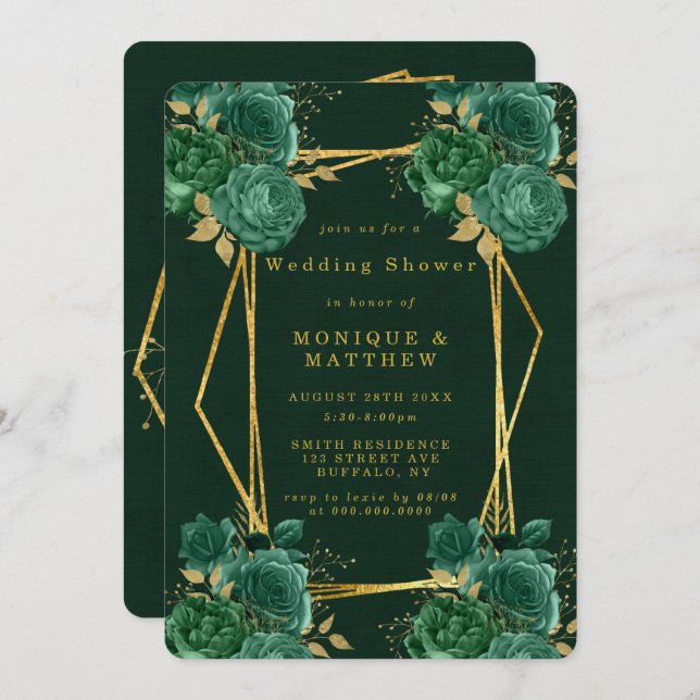 Invitations de Wedding shower géométrique vert or (Devant / Derrière)