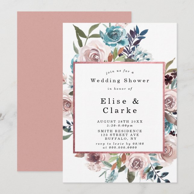 Invitations de Wedding showers Boho Pink Turquoise (Devant / Derrière)