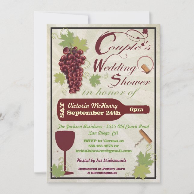 Invitations de Wedding showers de Couples de Vins  (Devant)