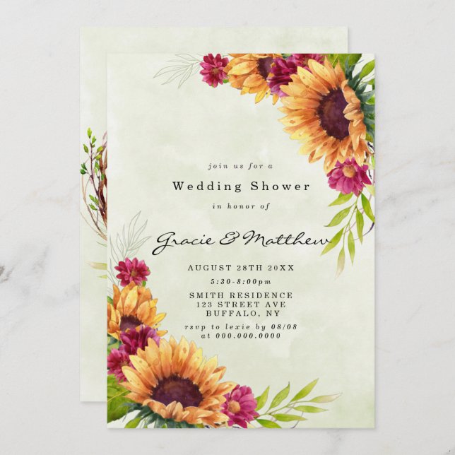 Invitations de Wedding showers de fleurs roses de  (Devant / Derrière)