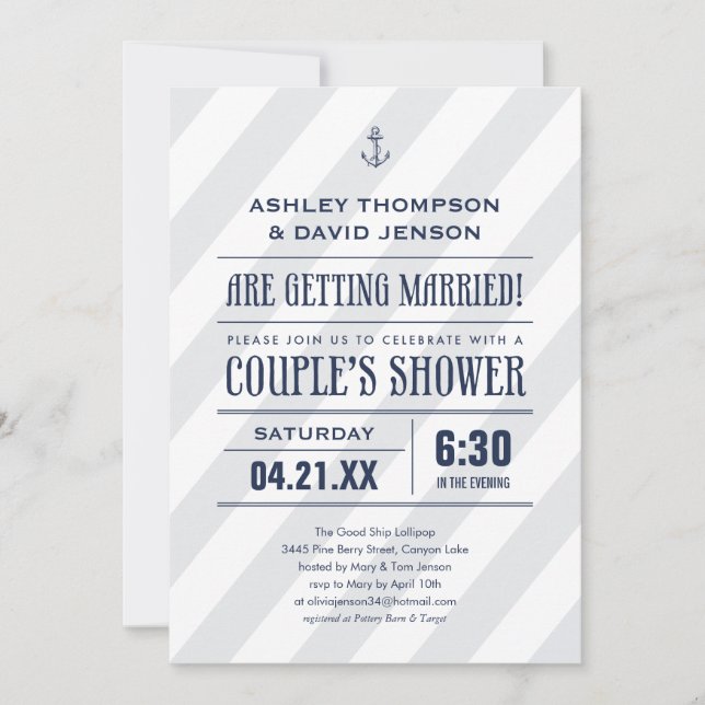 Invitations de Wedding showers nautiques (Devant)
