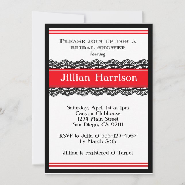 Invitations de Wedding showers nuptiaux Red Modern (Devant)