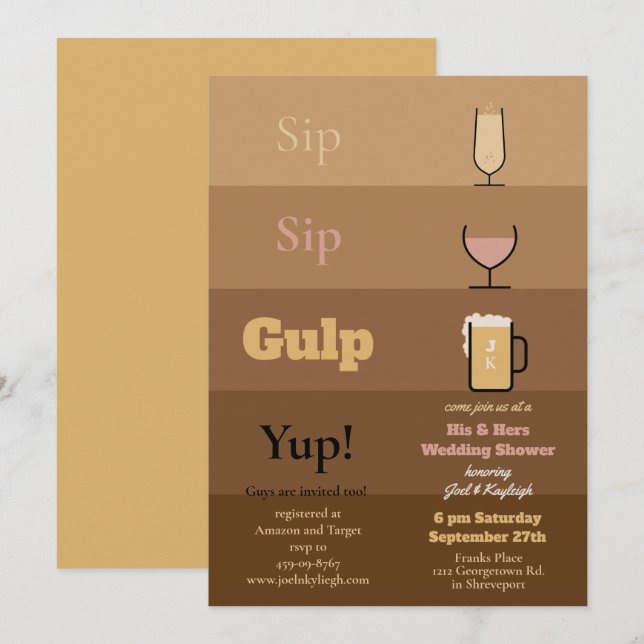 Invitations de Wedding showers Sip Gulp (Devant / Derrière)