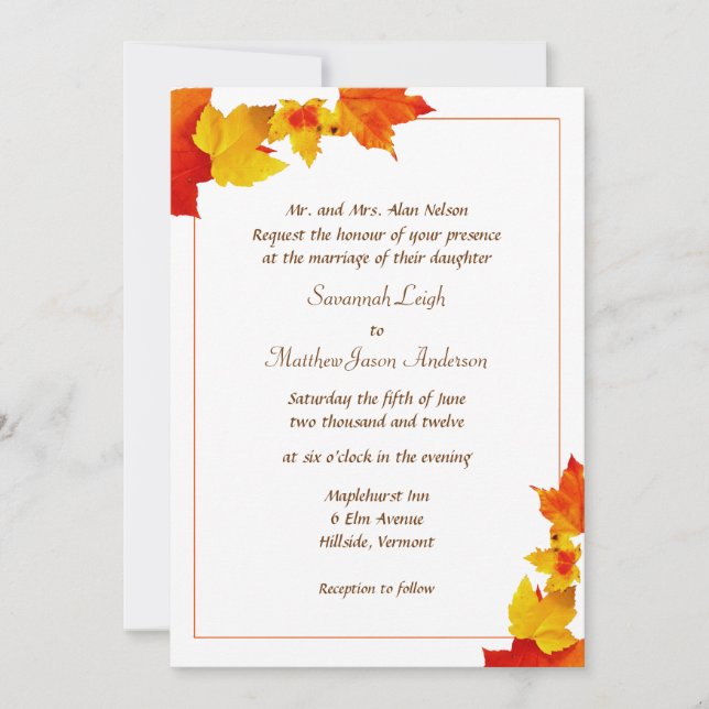Invitations des Mariages de automne frontaliers fe (Devant)