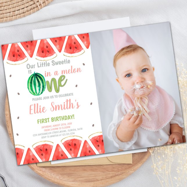 Invitations d'été personnalisables pour les enfant (One in melon Watermelon Birthday Invitations photo)